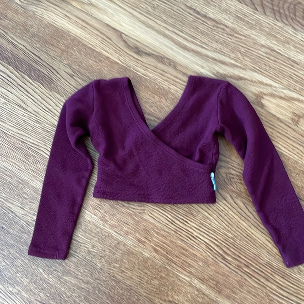 🩰 Kids Repetto maroon fleece ballet wrap warm up top size 3 -tagged as 6 but sm